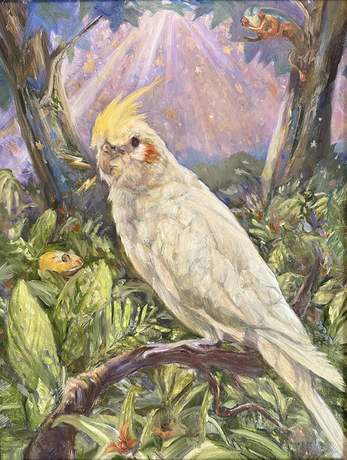 Pikachu - Painting by UTN, yellow bird in forest setting with